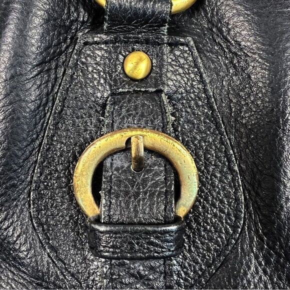 Findig Black Leather Dual Handle Gold Lining 3 Compartment Shoulder Bag 14” x 9” - Picture 4 of 11